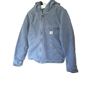 Carhardt Sherba Lined  Hooded Gray Washed Duck  Work Jacket Size Small